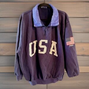 Polo Ralph Lauren Mens Vintage USA Snow Beach Stadium 1/4 Zip Blue Sweatshirt XL